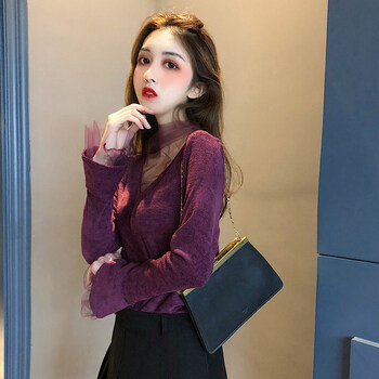 歐根紗打底衫女冬