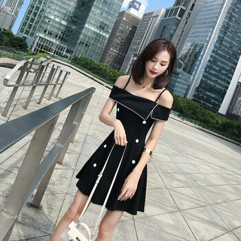 綠夕（REAXUR） 純色 不規(guī)則 連衣裙