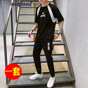 GGSING 七分袖 男士T恤 TZ61黑色一套 