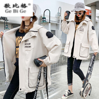 歌比格 連帽 長(zhǎng)袖 女 短外套 口袋，拼接，紐扣，拉鏈，印花