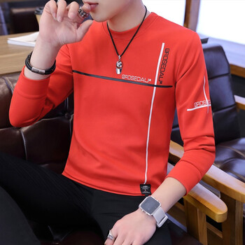 edcofgivensi 長(zhǎng)袖 男士T恤 橫豎條-(紅色) 