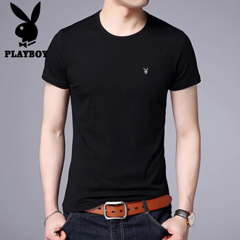 花花公子（PLAYBOY ESTABLISHED 1953） 短袖 男士T恤 1512圓領(lǐng)黑色 