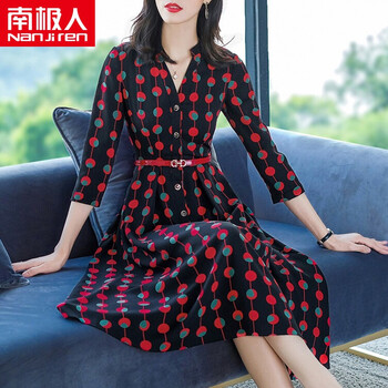 南極人（Nanjiren） 圓點(diǎn) 腰帶，立體裁剪 連衣裙