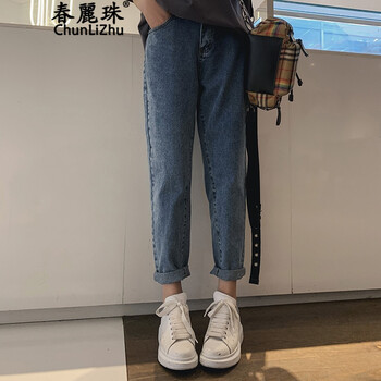 春麗珠（Chunlizhu） 高腰 直筒褲 女 長(zhǎng)褲 牛仔褲