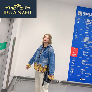牛仔拼接大碼厚外套女