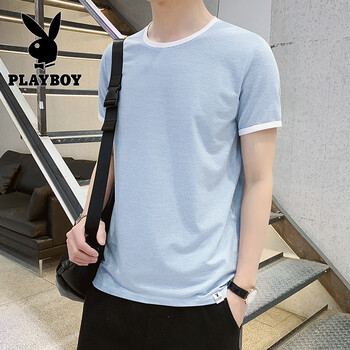 花花公子（PLAYBOY） 短袖 男士T恤 SY3340 淺藍 
