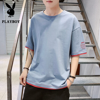 花花公子（PLAYBOY） 短袖 男士T恤 霧藍(lán) 