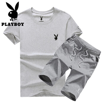 花花公子（PLAYBOY） 短袖 男士T恤 灰t灰褲 