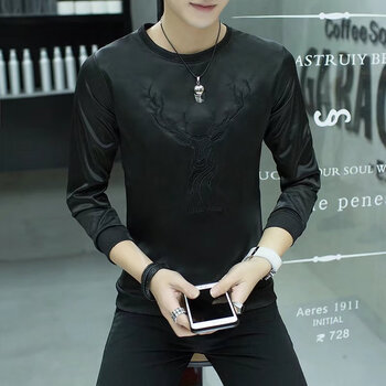 快樂嘉人 長袖 男士T恤 黑色刺繡鹿頭衛(wèi)衣 XL，4XL，L，M