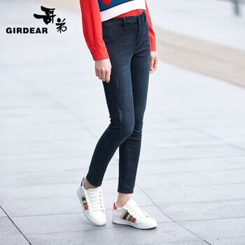 哥弟（GIRDEAR） 自然腰 鉛筆褲/小腳褲 女 九分褲 牛仔褲