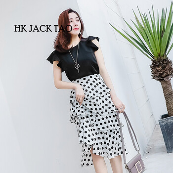 hk jack tao 圓點(diǎn) 荷葉邊 連衣裙