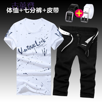 古萊登（GODLIKE） 短袖 男士T恤 LOOK白+7分黑褲 
