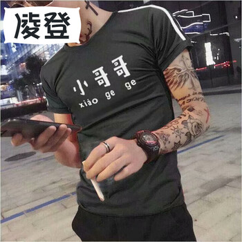 凌登（LingDeng） 短袖 男士T恤 條紋小哥哥 黑短袖 