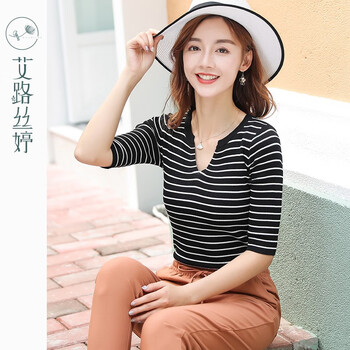 條紋針織衫，微胖妹子的好選擇