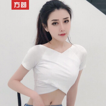 方茴 露臍/腰 短袖 T恤 女 V領(lǐng)