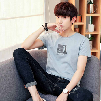 芊旻 短袖 男士T恤 911灰蘭色 