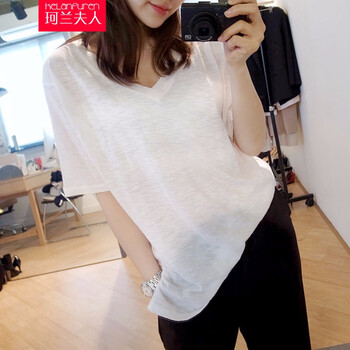 珂蘭夫人（kelanfuren） 立體裁剪 短袖 T恤 女 V領(lǐng)