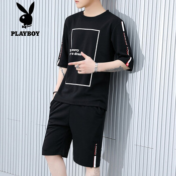 花花公子（PLAYBOY） 短袖 男士T恤 黑色(9902款) 