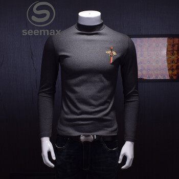 SEEMAX 長(cháng)袖 男士T恤 灰色 XL，4XL，5XL，L，M