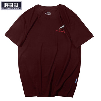 胖哥哥 短袖 男士T恤 絳紫色【水墨羽毛】 