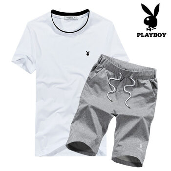 花花公子（PLAYBOY PHYSICAL） 短袖 男士T恤 SSMTTXTZ1826白色加灰色 