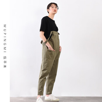 伍平米  背帶褲 女 九分褲 休閑褲