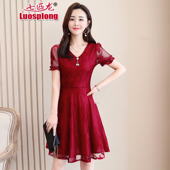 路易七匹龍（LOUISEPTLONG） 純色 蕾絲 連衣裙