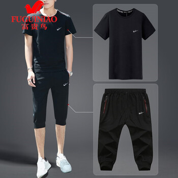 富貴鳥(niǎo)（FUGUNIAO） 長(zhǎng)袖 男士T恤 黑色【短袖+短褲】 