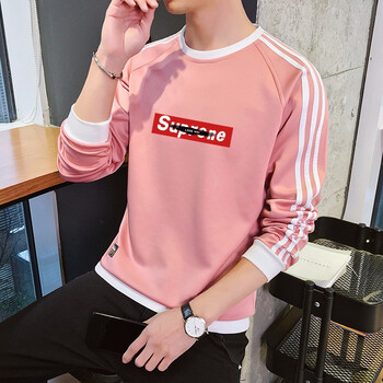 其他品牌 長袖 男士T恤 WY301 SUP淺紅色 
