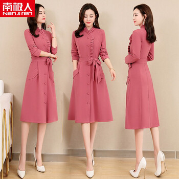 南極人（NanJiren） 純色 開(kāi)衩，紐扣，立體裁剪 連衣裙