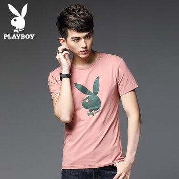 花花公子（PLAYBOY ESTABLISHED 1953） 短袖 男士T恤 粉色1815 