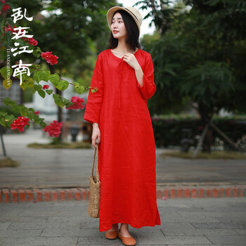 亂在江南 純色 口袋，開衩 連衣裙