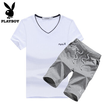 花花公子（PLAYBOY） 短袖 男士T恤 1828白灰 