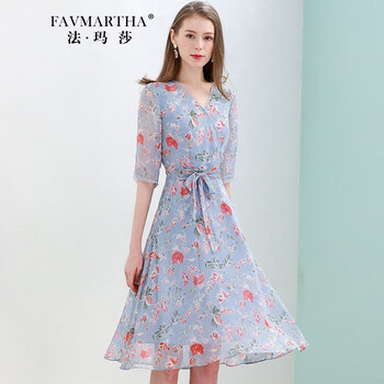 法瑪莎（FAVMARTHA） 碎花 拉鏈 連衣裙