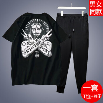 嘉曄（JIAYE） 短袖 男士T恤 一套法老黑色+純黑色褲 