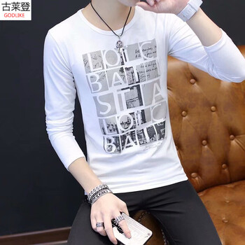 古萊登（GODLIKE） 長袖 男士T恤 英文方格白色 XL，L，XXL，M，XXXL
