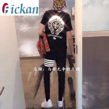 Fickan 短袖 男士T恤 十字架黑+四桿褲黑【兩件】 