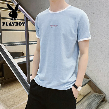 花花公子（PLAYBOY ESTABLISHED 1953） 短袖 男士T恤 3339淺藍色 