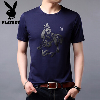 花花公子（PLAYBOY） 短袖 男士T恤 HH9575藍(lán)色 