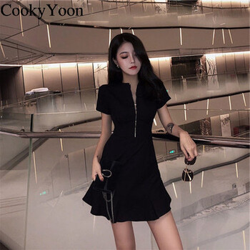 CookyYoon 純色 拉鏈 連衣裙