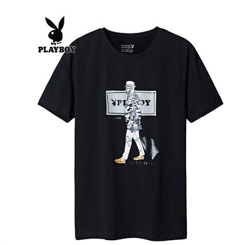 花花公子（PLAYBOY） 短袖 男士T恤 黑色219 
