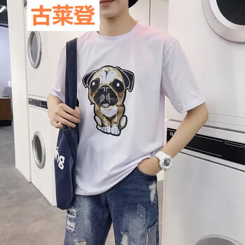 古萊登（GODLIKE） 短袖 男士T恤 大狗五分袖白色 