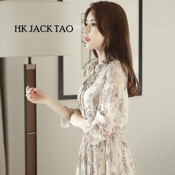 hk jack tao 碎花 荷葉邊，抽褶，拼接，紐扣，褶皺，印花，蝴蝶結(jié) 連衣裙
