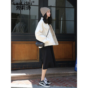 勞莉詩（Laolishi） 立領(lǐng) 長袖 女 短外套 口袋，紐扣