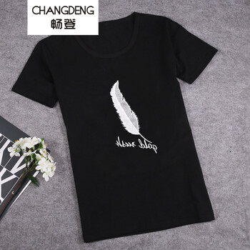 暢登（CHANGDENG） 短袖 男士T恤 羽毛短袖黑 