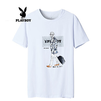 花花公子（PLAYBOY） 短袖 男士T恤 白色219 