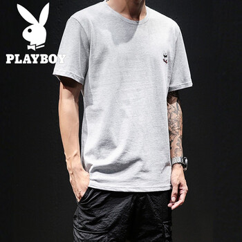 花花公子（PLAYBOY） 短袖 男士T恤 淺灰色T160 