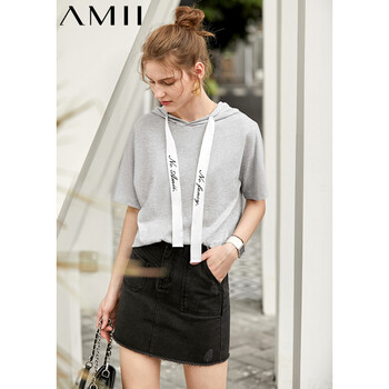 AMII 印花 短袖 T恤 女 連帽