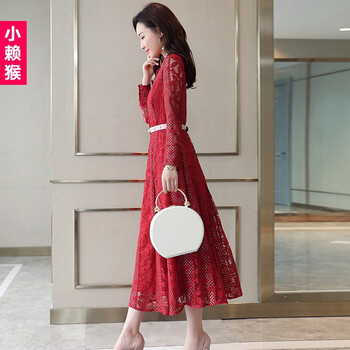 小賴(lài)猴（XIAOLAIHOU） 純色 腰帶，立體剪裁，蕾絲 連衣裙
