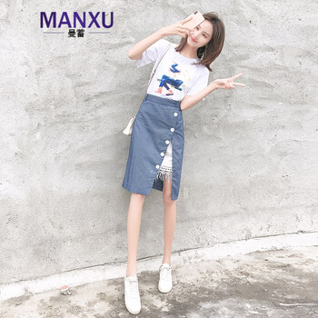 曼蓄（MANXU） 抽象圖案 拼接，印花，蕾絲 連衣裙